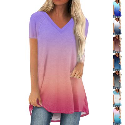 Женские плиссированные свободные топы с короткими рукавами Плюс размер Повседневные топы с V-образным вырезом и короткими рукавами Повседневные летние футболки Женские топы Футболки Рубашки