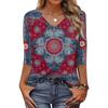 Женская футболка с принтом, рукав 3/4, повседневная мода на выходные, базовый топ с V-образным вырезом