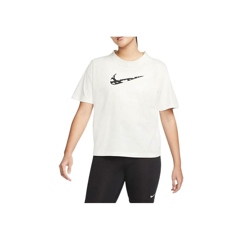 Nike Свободный крой, круглый вырез, короткий рукав, футболка с узором из букв на спине, женские топы, парусно-белый DQ3308-133