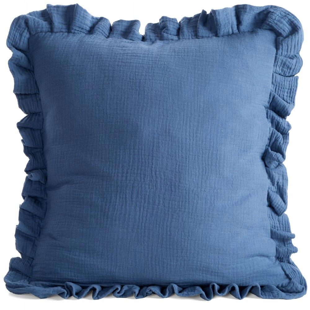 Decorative Pillowcase Muslin 45X45 Eurofirany Navy Blue With Ruffle 1 Pc