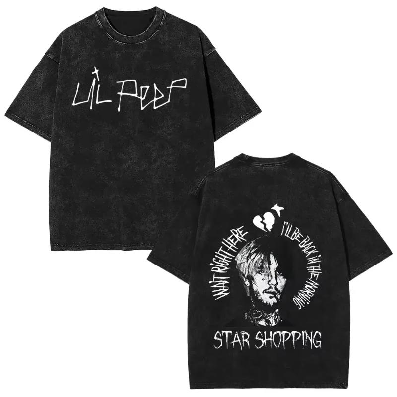 Стирка Винтаж Рэпер Lil Peep Двусторонний Принт Футболки Унисекс Женская Мода Хип-Хоп Оверсайз Короткий Рукав Футболка Уличная Одежда