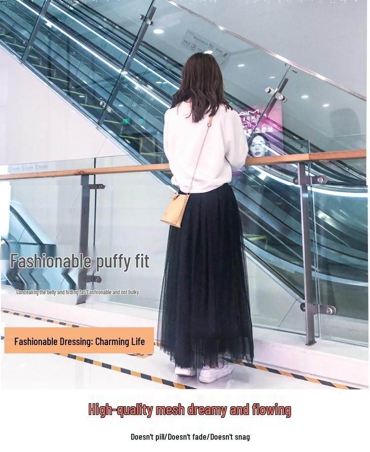 Mid-Length A-Line Pleated Mesh Skirt