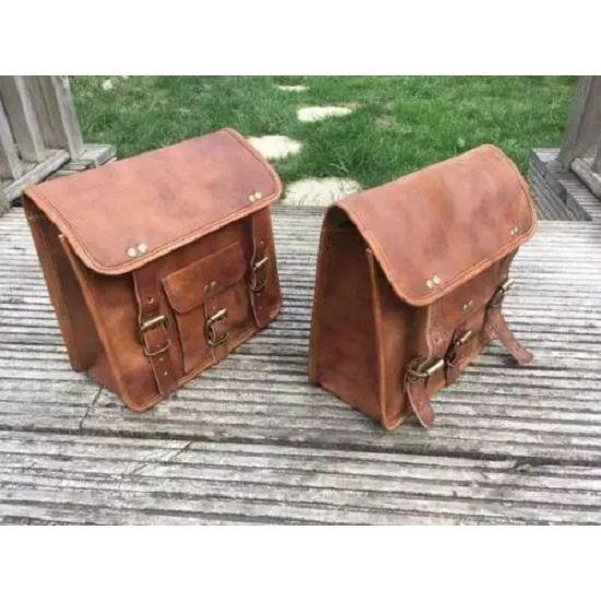 Motorcycle Saddlebags Pouch Brown Leather Two Side Saddle Panniers 2 Bags New
