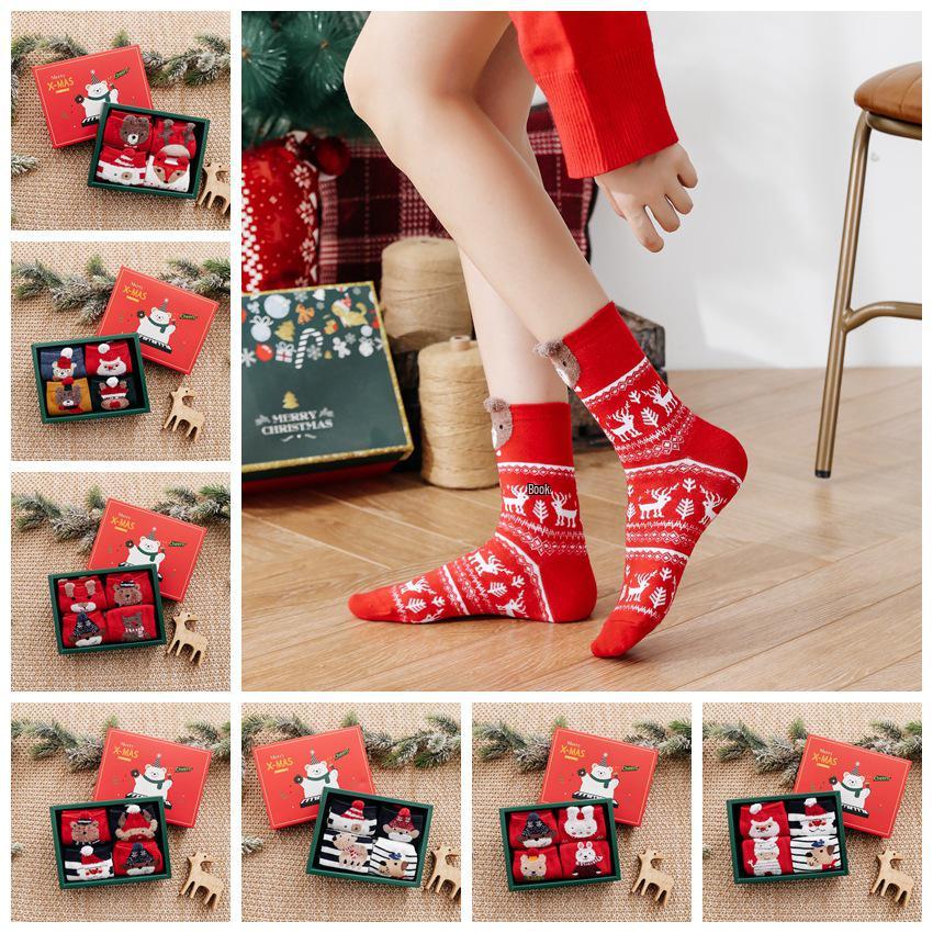 4-Pair Gift Box: Women's Cartoon Animal Mid-Calf Socks - Perfect for Autumn, Winter, Christmas, and New Year