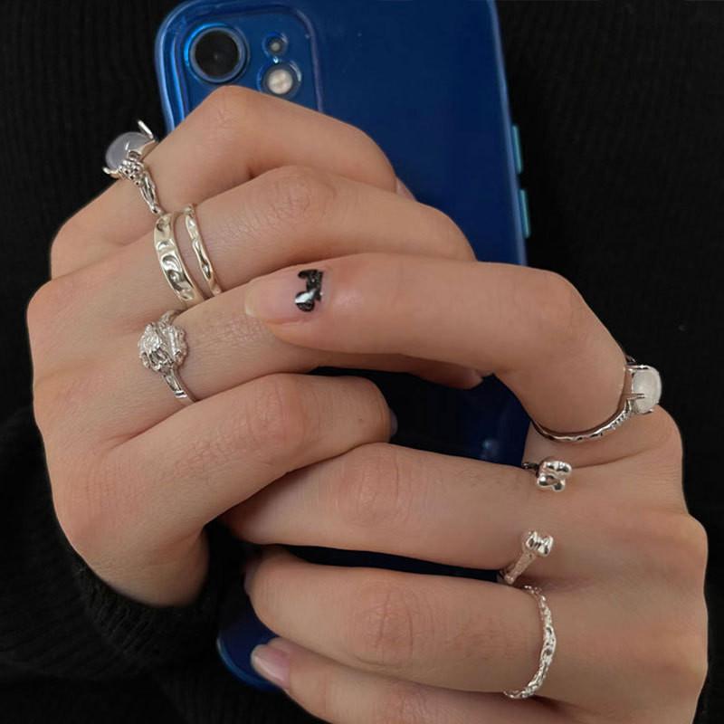 Потрясающее корейское геометрическое открытое регулируемое кольцо из стерлингового серебра 925 пробы с уникальными кристаллами-самоцветами