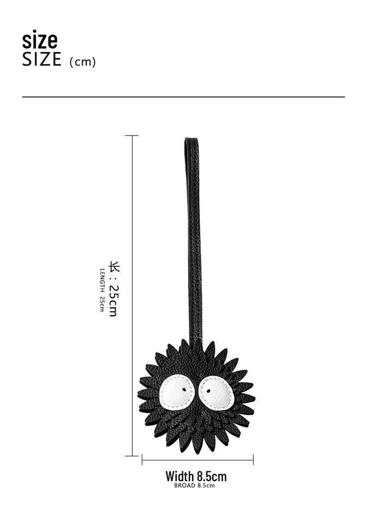 SP-103 Black Coal Ball Pendant Lanyard - Cute PU Leather Keychain Accessory