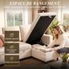 Convertible modular corner sofa with reversible chaise longue, storage chest and 3 backrest cushions, cream