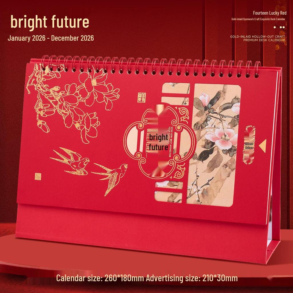 2026 Year of the Horse Chinese Style Custom Table Calendar with Pictures - Creative Desktop Ornament & Office Hollowed-Out Design