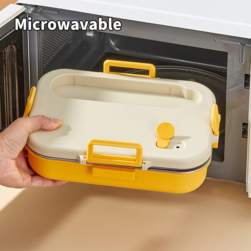 4/5 Grids Portable Bento Box With Bowl & Cutlery 304 Stainless Steel Divided Lunch Box Microwave Heatable Lunch Container Set