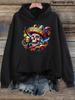 Women's Colorful Sugar Skull Sombrero Tequila Graphic Hoodie, Casual Long Sleeve Pullover Sweatshirt with Kangaroo Pocket, Trendy
