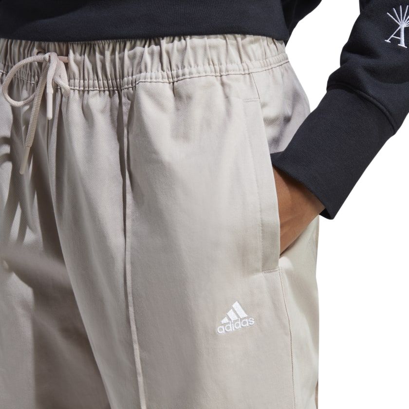 adidas Длинные спортивные брюки с принтом логотипа и манжетами на шнурке, женские брюки серо-коричневого цвета IC5714