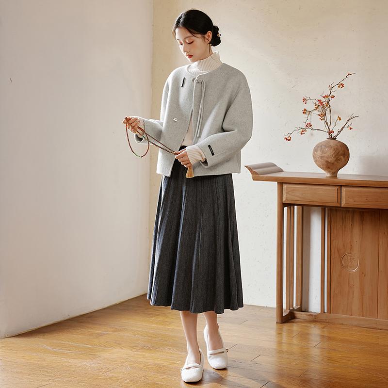 New Chinese style short double-sided woolen coat