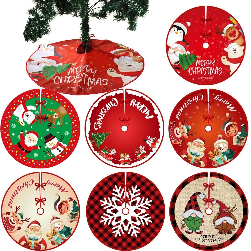 Christmas Tree Skirts Santa Claus Snowflake Printed Xmas Tree Bottom Decor Mat Merry Christmas Home Party Supplies Decoarations