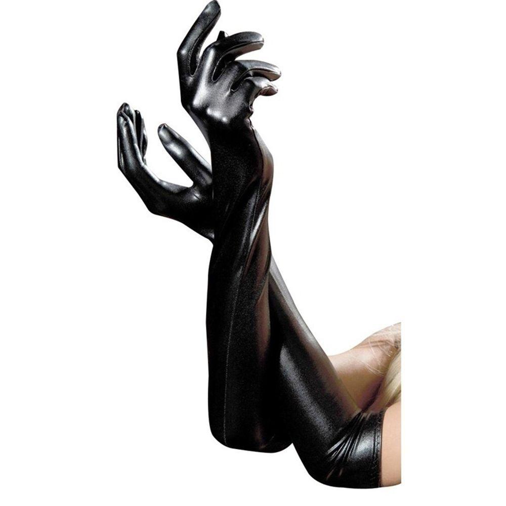 Black Wear Catsuit Accessory Cosplay Leather Faux Long Latex Gloves Adult Sexy Fetish