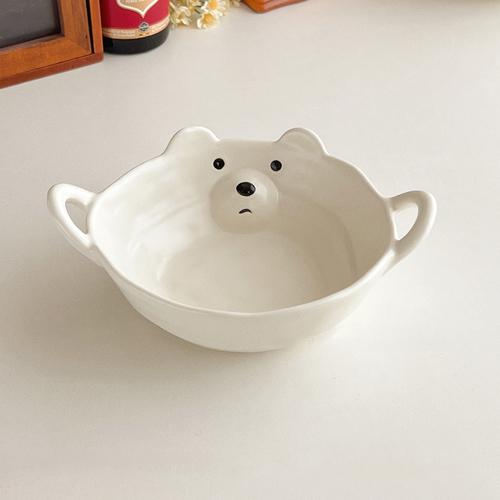 Необычная керамическая миска Милый маленький медведь и свинья Керамическая посуда Миска для завтрака с мультяшными хлопьями Йогуртовая миска Бытовая бинауральная миска