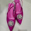 Plus Size 35-43 Summer New High Heels Pearl Water Diamond Pointed Rear Hook Strap Women's Sandals Low Heel Women's Pumps