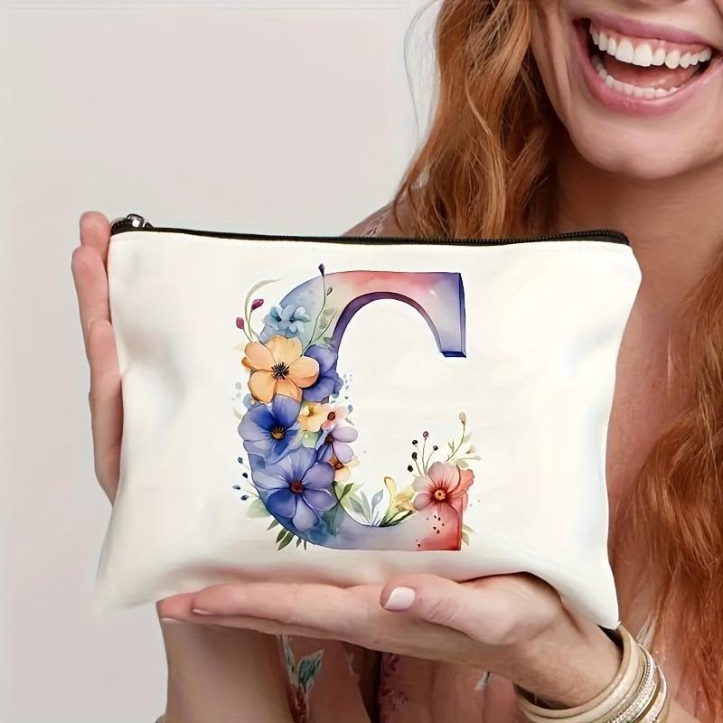 1pc Floral Alphabet Cosmetic Bag -Perfect For Travel, Weddings, And Bachelorette Parties For Bridesmaids And Maid Of Honor