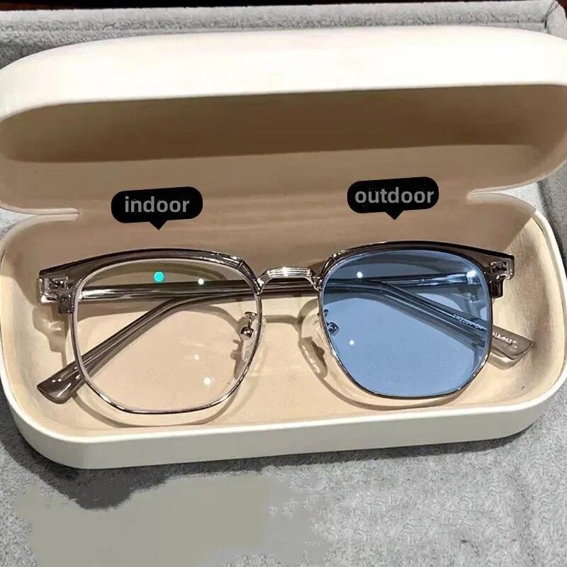 Модные фотохромные очки для мужчин и женщин, большие очки для близорукости, уличные изменяющие цвет очки для близорукости, диоптрии