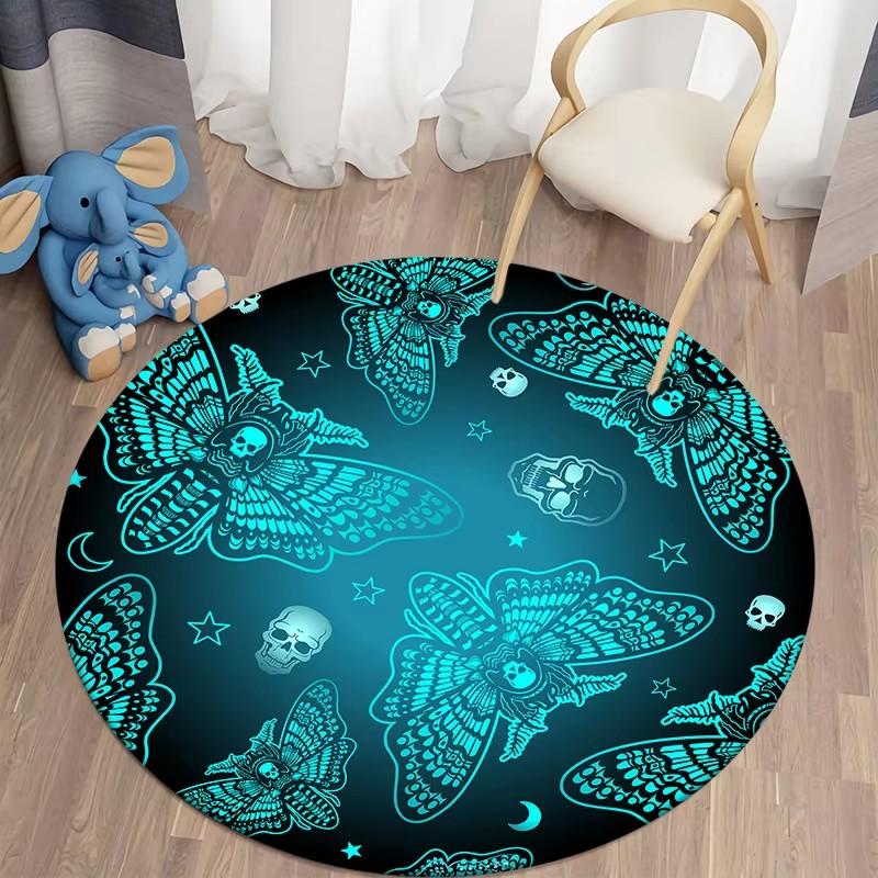 Death Moth Round Carpet Gothic Skull Round Floor Mat Butterfly Moon Living Room Carpets Bathroom Kitchen Area Rug Doormat Decor
