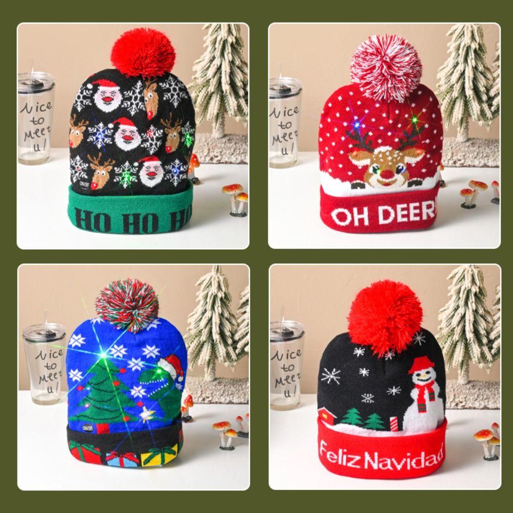 Warm Christmas LED Light Knitted Hat Snowman Christmas Knitted Hat Cute Christmas Hat Home