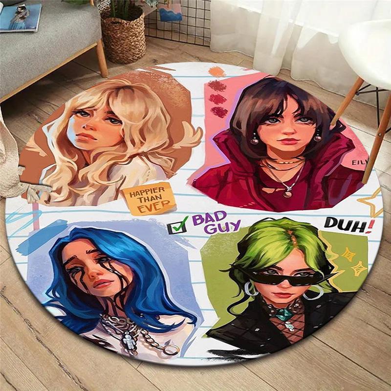 Круглый ковер Billie Eilish, Ковер для гостиной, спальни, дивана, игровой комнаты, Декор, Нескользящий коврик для пола