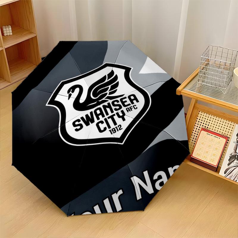 Автоматический 3-складной зонт Swansea City FC, 8 ребер, ветрозащитный, складной, защита от солнца и дождя, для путешествий на открытом воздухе, для ежедневного использования