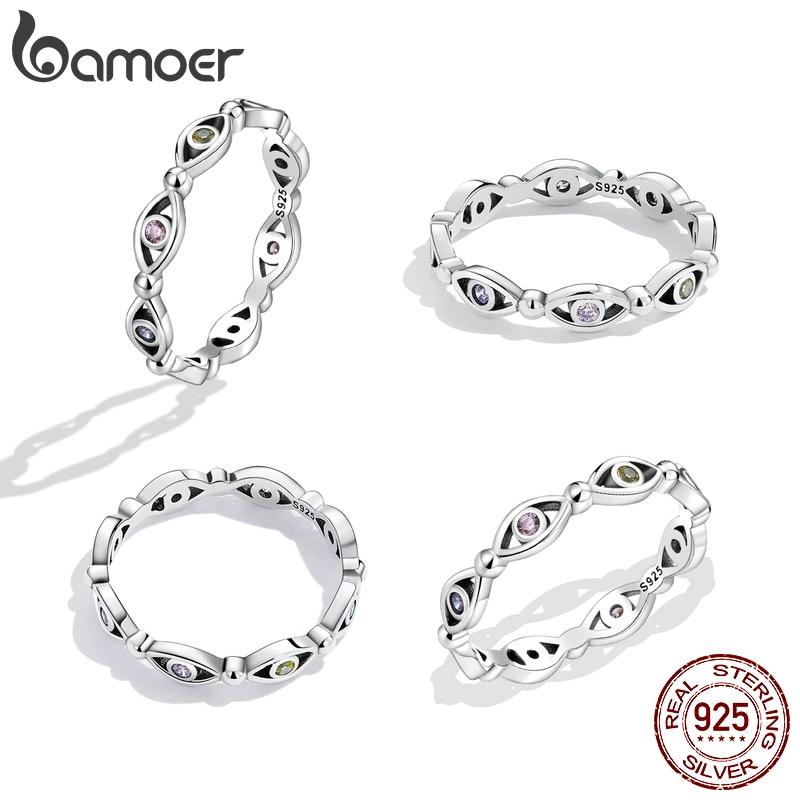 Bamoer 925 Sterling Silver Blue Zircon Demon Eye Element Size 6,7,8 Rings for Women Vintage Fine Jewelry
