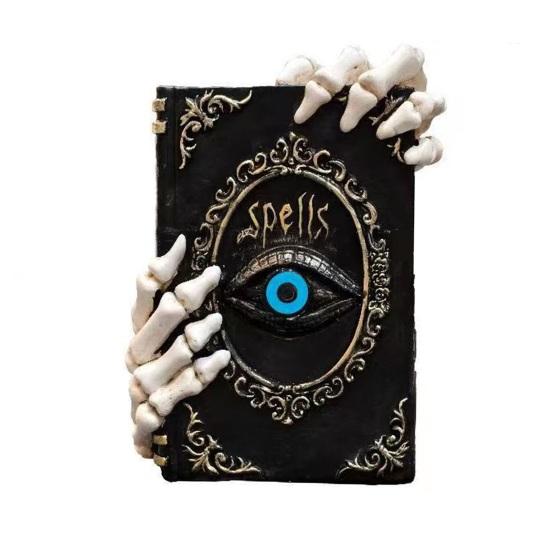 Halloween Resin Book Sculpture Ghost Hunter Hand Statue Decorative Figurine Spooky Devil Eye Collectible Tabletop Ornament