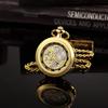 TREEWETO Antique Mechanical Skeleton Pocket Watch with Chain Hand-wound Men's (Gold)