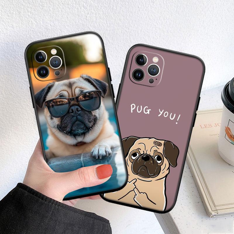 MY6 Cute Pug Dog Soft Shell Phone Case for iPhone 16 15 14 13 12 Pro Max Plus Mini