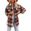 Spring and Autumn Women's Brushed Plaid Shirts Long Sleeve Flannel Lapel Button Down Pocketed Shacket Flannel Jacket Coats
