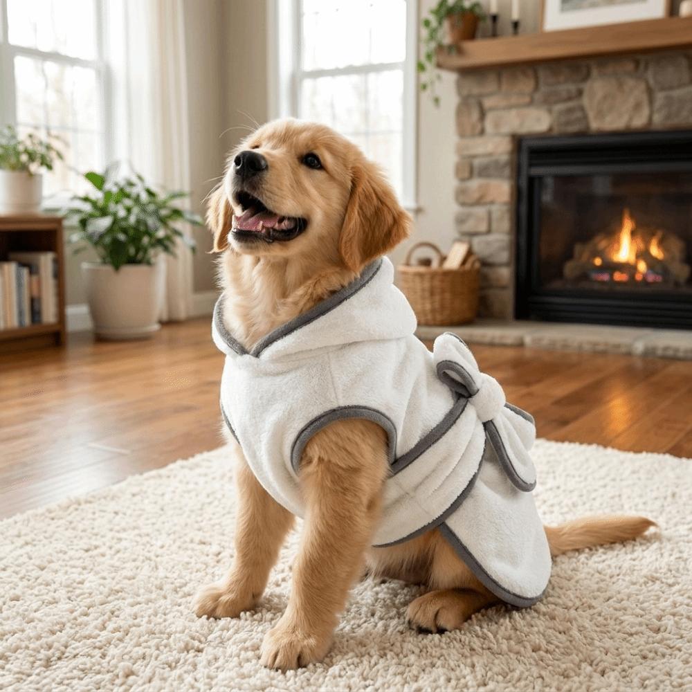 Coral Fleece Dog Bath Robe Tie Up Style Dog Bath Towel Pet Pajamas Pet Bathrobe Towel Swimming