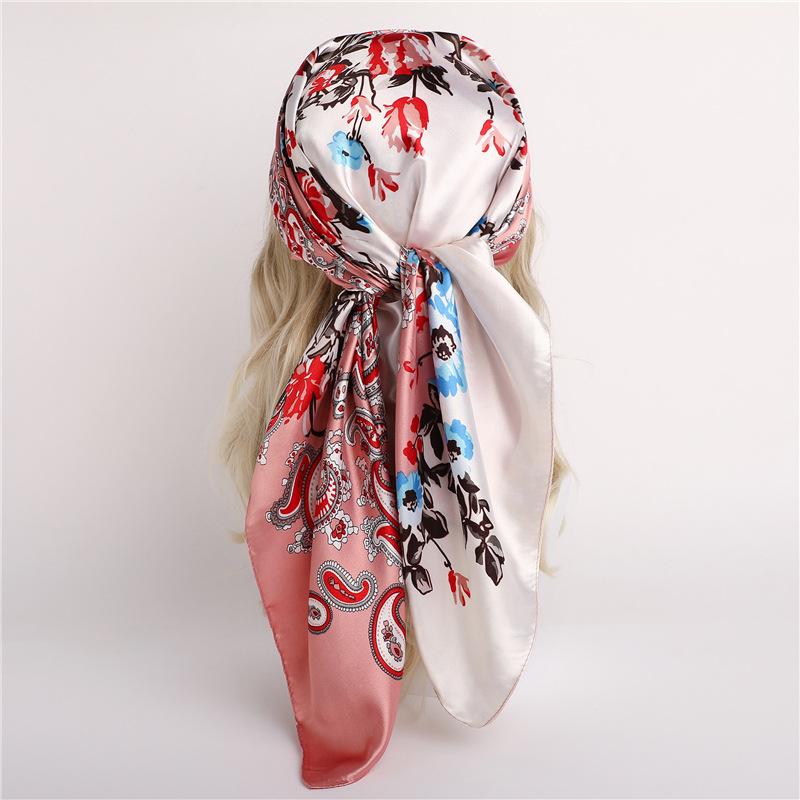 90 * 90cm New Silk Scarf Women'S Spring And Summer Decorative Scarf Sunscreen Travel Shawl Autumn And Winter Scarf Thin Edition