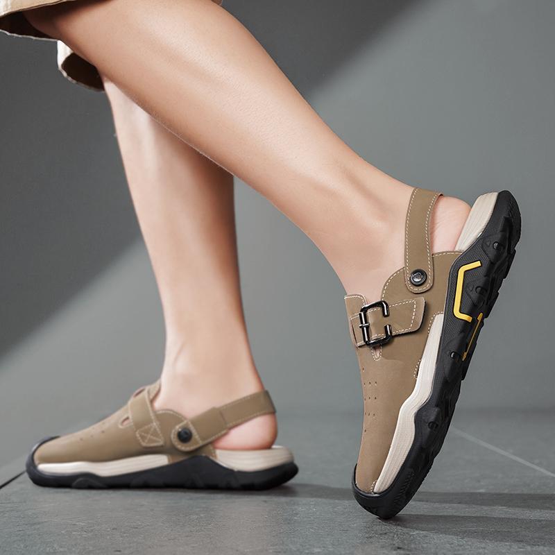 Модные мужские сандалии из перфорированной кожи, летние классические шлепанцы двойного назначения, мягкие, модные, повседневные, удобные, для улицы, пляжа, ходьбы