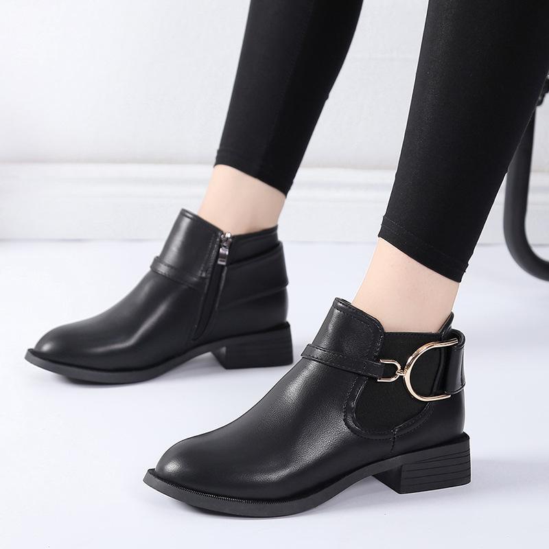 Fashion 2024 High-quality Short Tube Female Winter Style Female Casual Metal Belt Buckle Women's Boots Ankle Boots for Women 869