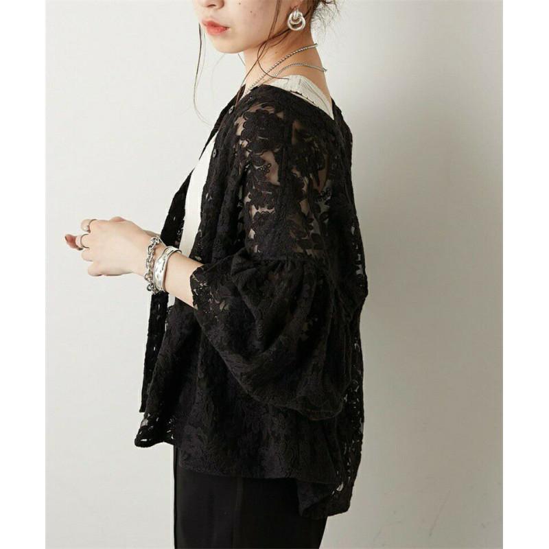 Tooxika Hot Sale Long-sleeved Tops Lantern Sleeves Round Neck Lace Cardigan Women's Shirt