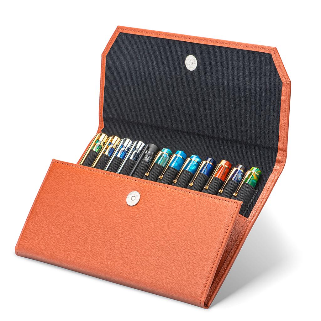 Asvine Fountain Pen Case 12 Grid Pen Storage Bag Genuine Leather Minimalist Waterproof Dustproof Case Stationery Protection Bag