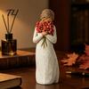 Small Statue for Entryway Table Girl Holding Bouquet Resin Figurine, Faceless Lady Statue, Romantic Desktop Ornament Quiet Literary Bedroom