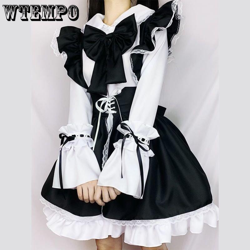 Lolita Skirt Servant Costume Lovely Lolita Black and White Japanese Long Sleeved Lolita Skirt Lolita Blouse Black Lolita Dress Maid Dress