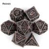 7 Pcs Black Red Dragon Metal Dice Solid Metal Polyhedral Dice Set Suitable for Role-Playing RPG  Board Game Card Game