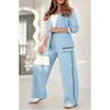 Pant Sets Women Wide Leg Pants Two Piece Set Button Coats Matching Sets Patchwork High Waist Elegant Trousers Pockets Sporty