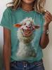 Funny Animal Printed Women T Shirts Short Sleeved Tees TopsPrint O-Neck Shirt Summer Casual