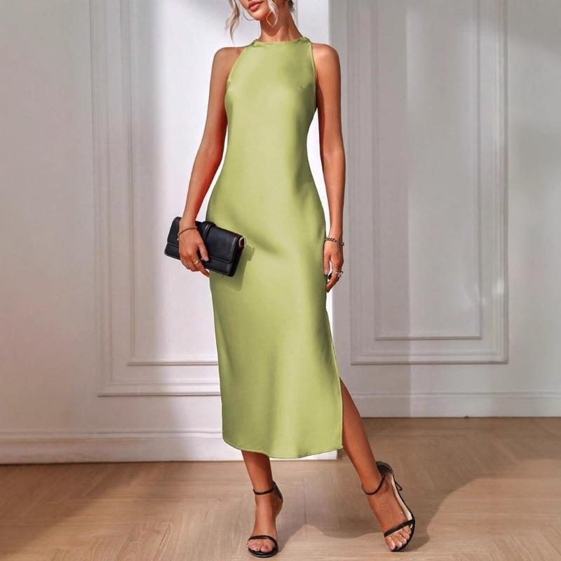Женское длинное платье-макси с вырезом-халтер без рукавов, облегающего кроя, с разрезом по подолу, для вечерней вечеринки