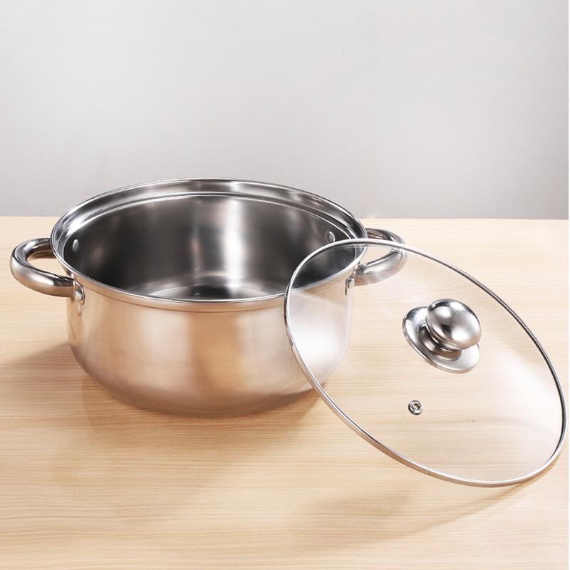 Stainless Steel Thickened Double-Ear Soup Pot (22/24/26cm) with Double Bottom and Gift Box