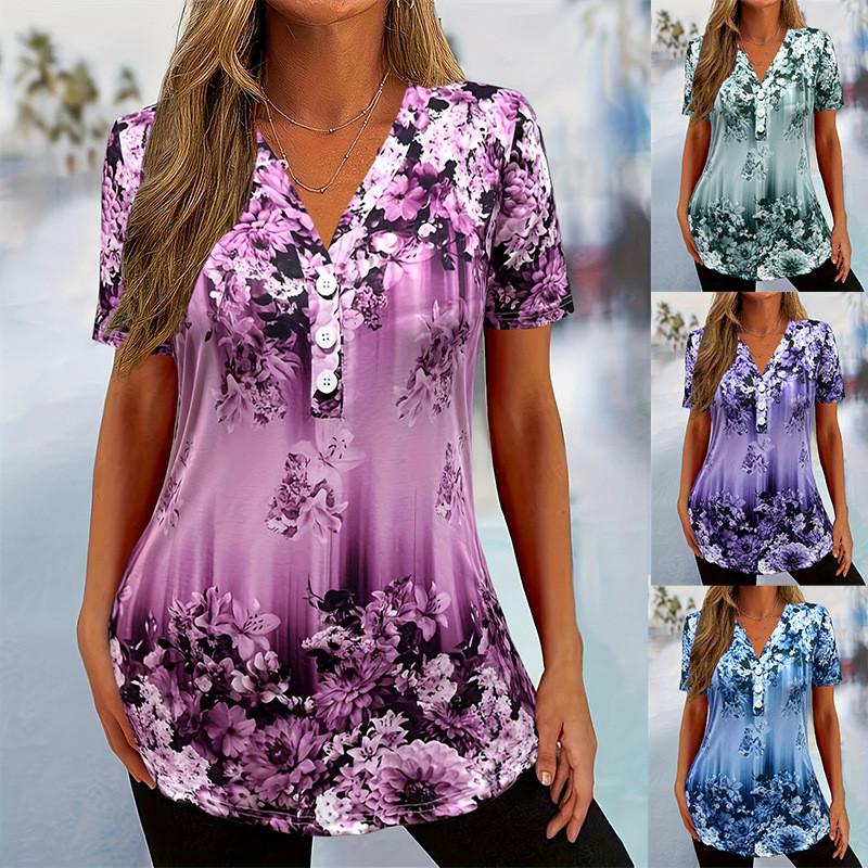 Floral Print T Shirt With 3d Digital Ink For Casual Women Summer Wear