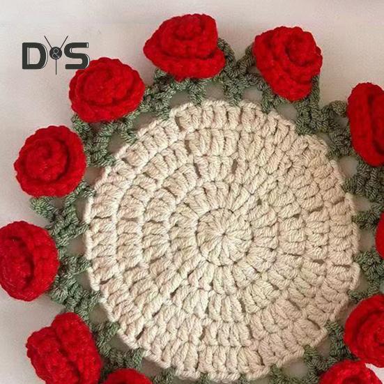 Набор для вязания крючком подставки под стакан с дизайном букета роз, материал из пряжи, устойчивой к усадке, трансформируемая подставка под стакан в виде цветка, подарок ручной работы на день рождения