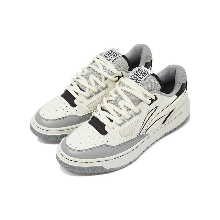 Li Ning Rookie 2 Нескользящие, Износостойкие, Дышащие Низкие Винтажные Баскетбольные Кроссовки Бело-серые ABCT011-3