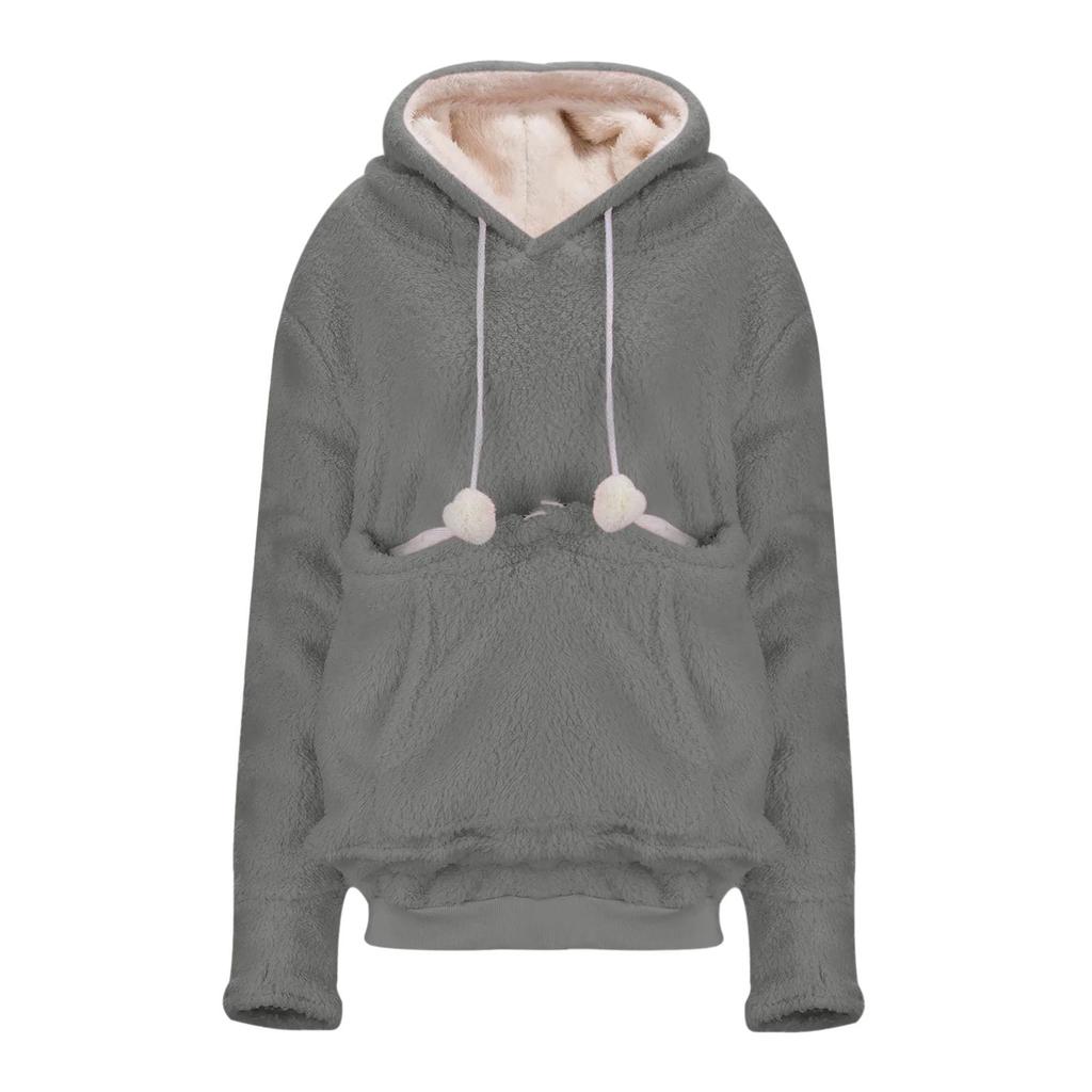 Women Hoodies Sweatshirt Big Pouch Hoodie Autumn Winter Casual Cat Dog Carrier Pullover