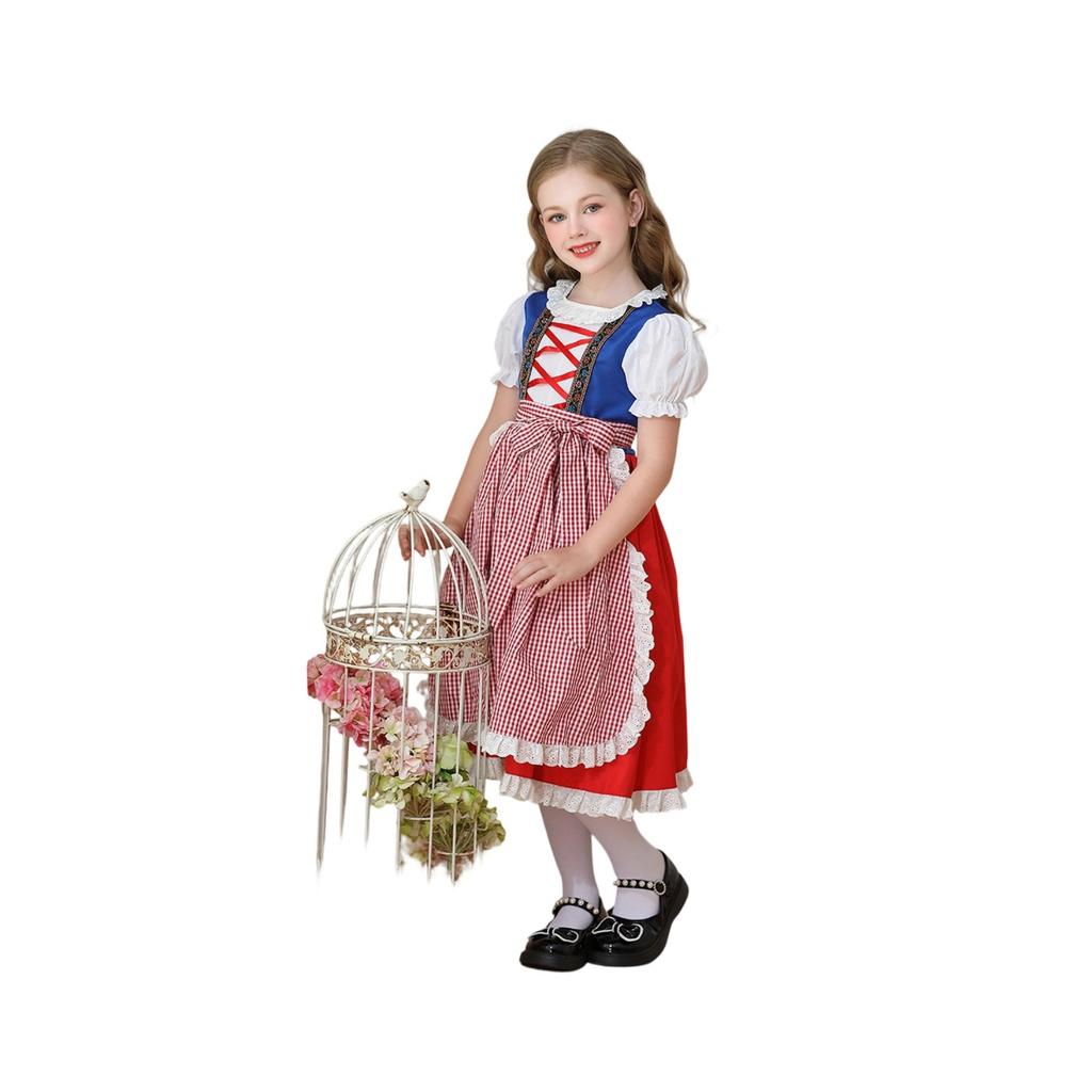 Girls Traditional Costume with Lace Trimmed Dress for Festivals and Themed Events Cosplay Outfit