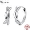 Серьги-кольца BAMOER из стерлингового серебра 925 пробы, двойные витые, для женщин, трендовые украшения в подарок